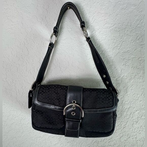 Coach 1463 Vintage Black SoHo Flap Y2K Signature C Canvas Shoulder Bag - Picture 1 of 12